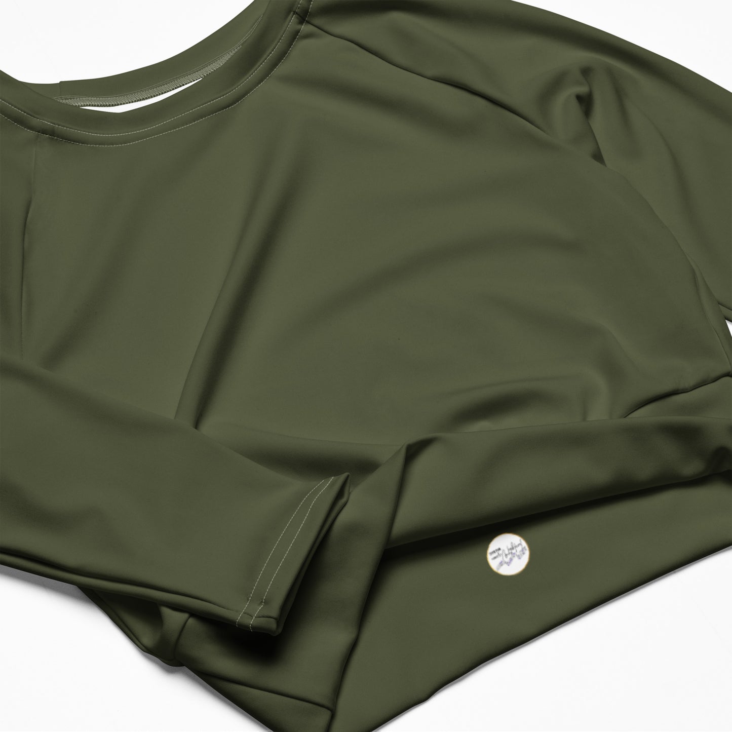 Long-sleeve crop top Breathe It All Out lips & flame – White close-up detail | Twilight Vision Music