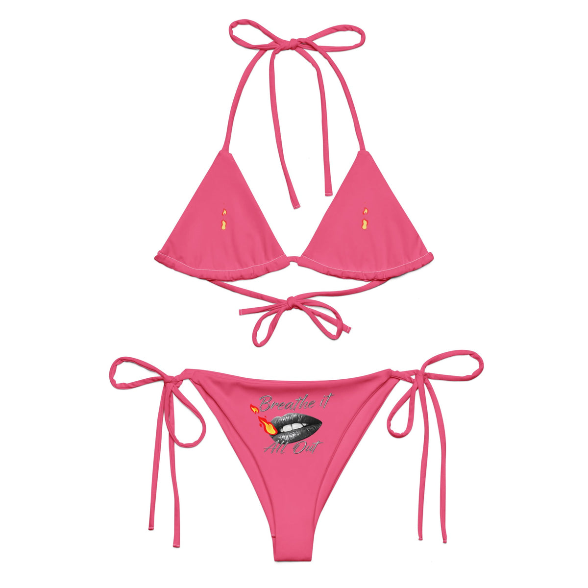 Breathe It All Out lips & double flame string bikini – White front view | Twilight Vision Music