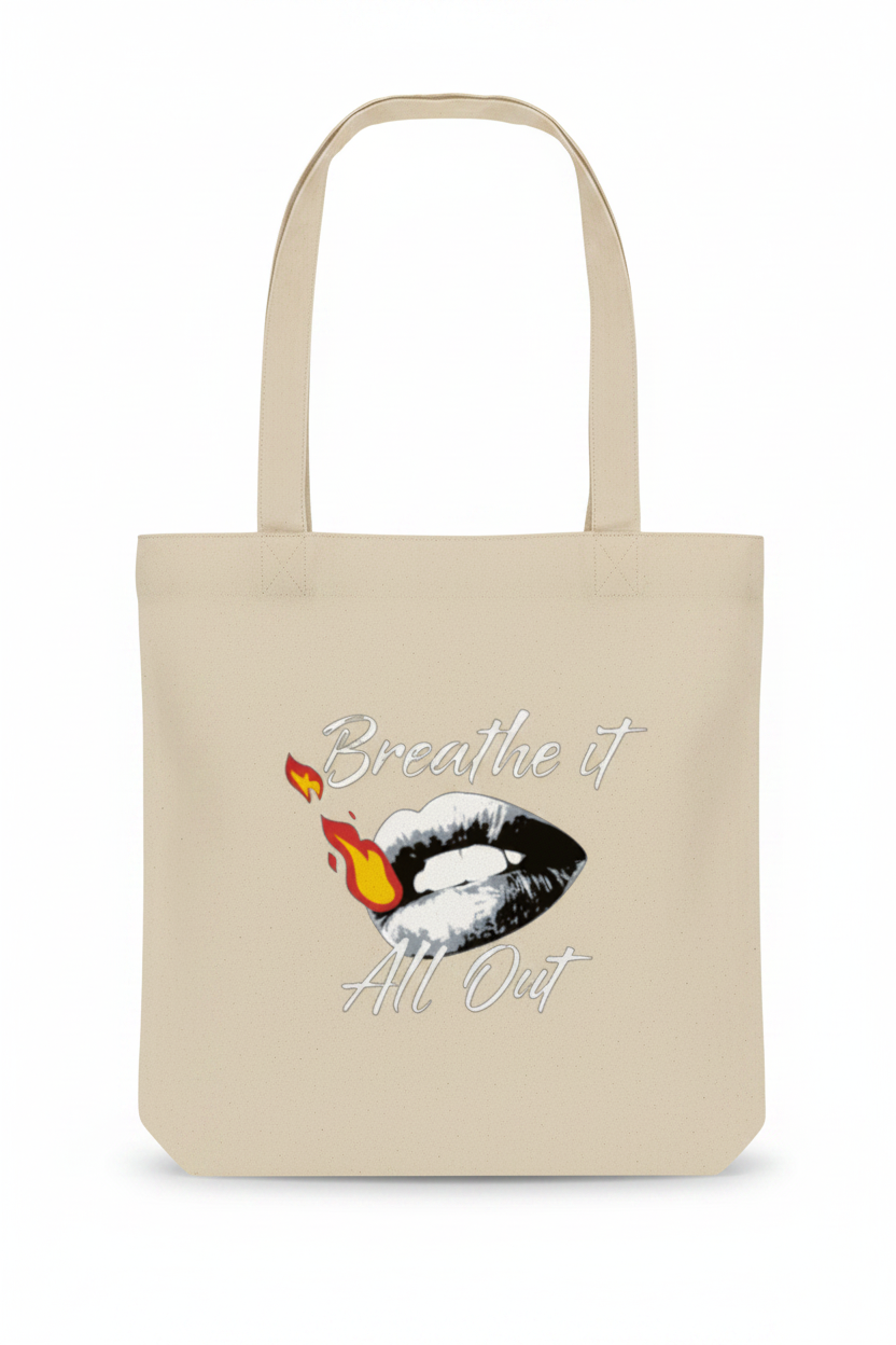 Breathe It All Out cotton tote bag (with lips & flame)