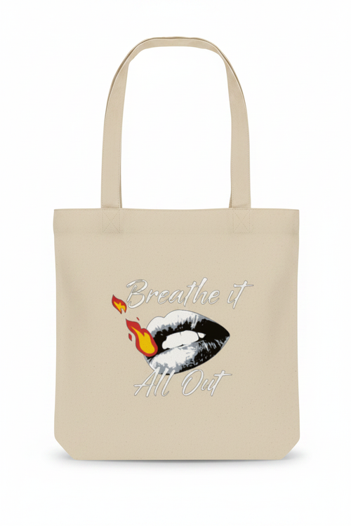 Breathe It All Out cotton tote bag (with lips & flame)