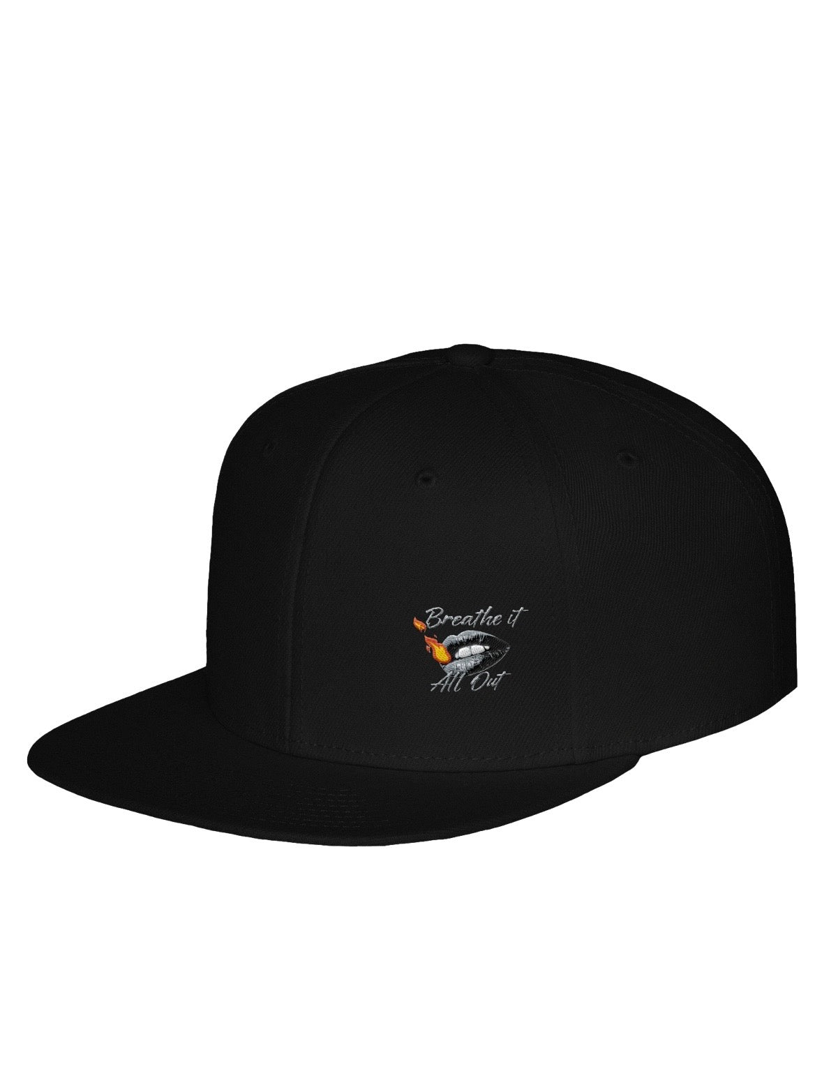 Hat with Breathe It all out Lips & Flame design