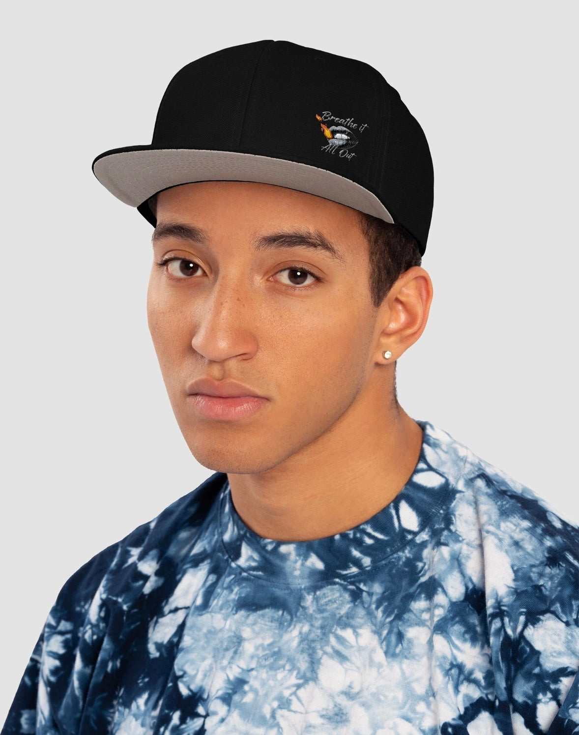 Hat with Breathe It all out Lips & Flame design