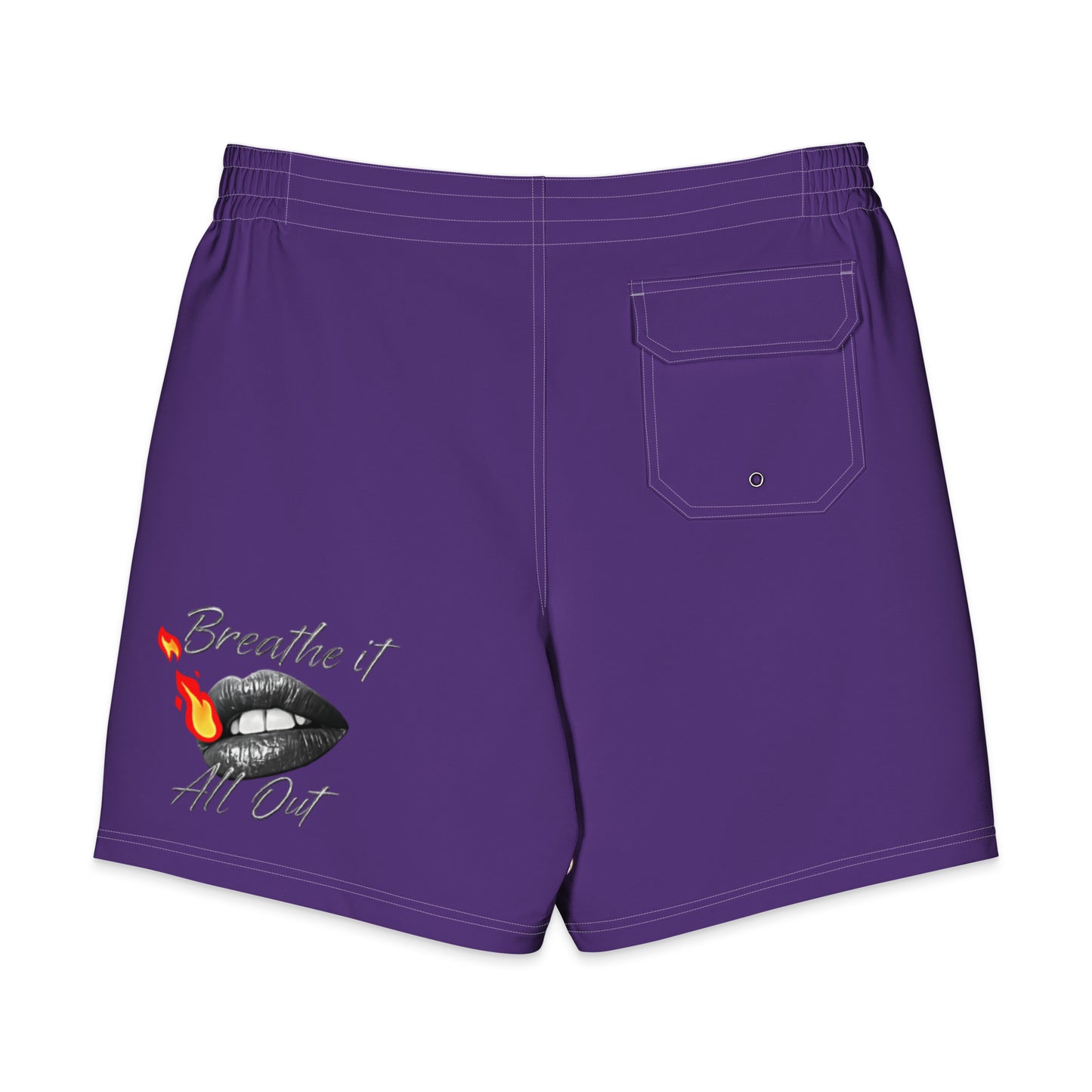 Men's Board Shorts Breathe It All Out lips & flame – White back view | Twilight Vision Music