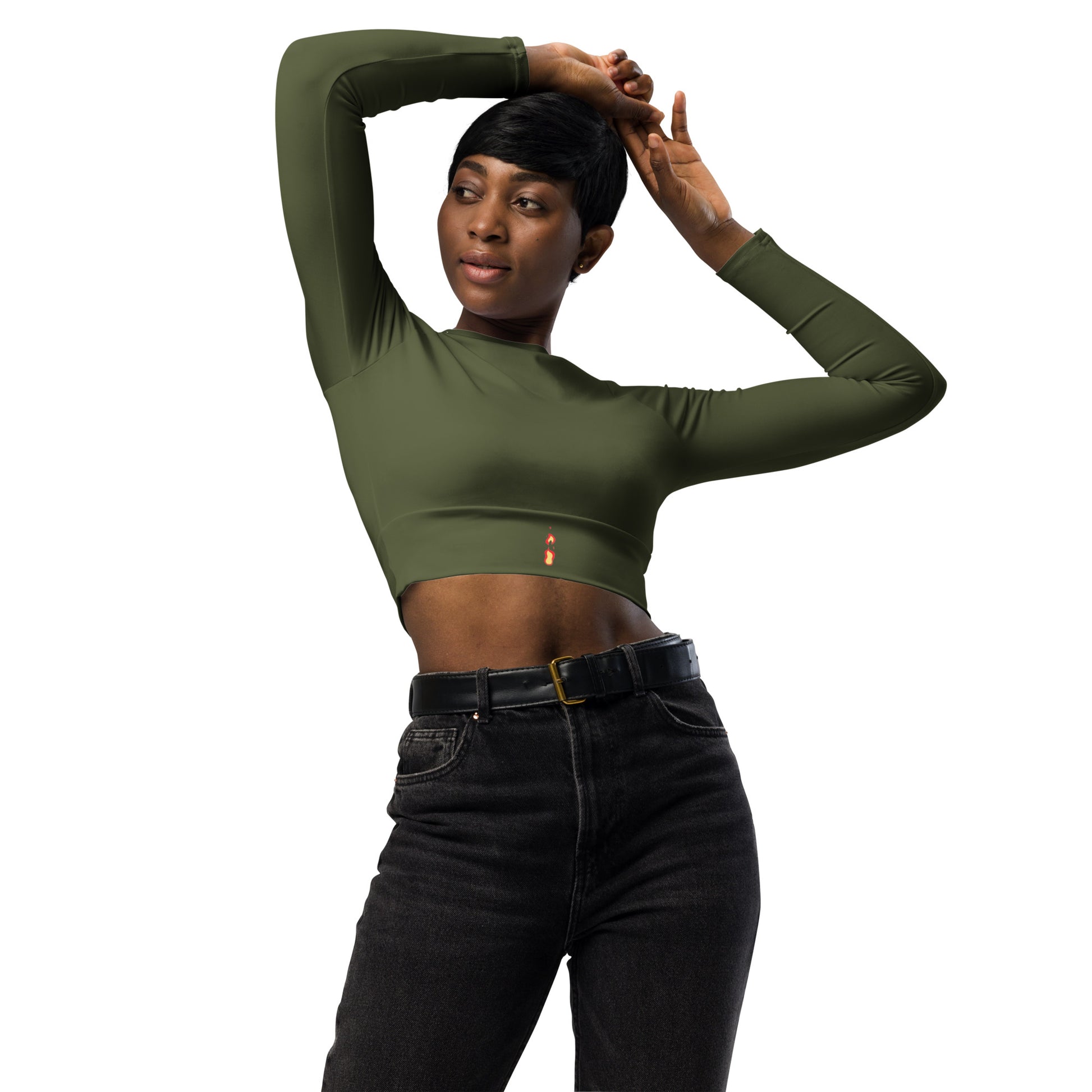 Long-sleeve crop top Breathe It All Out lips & flame – White front view (2) | Twilight Vision Music