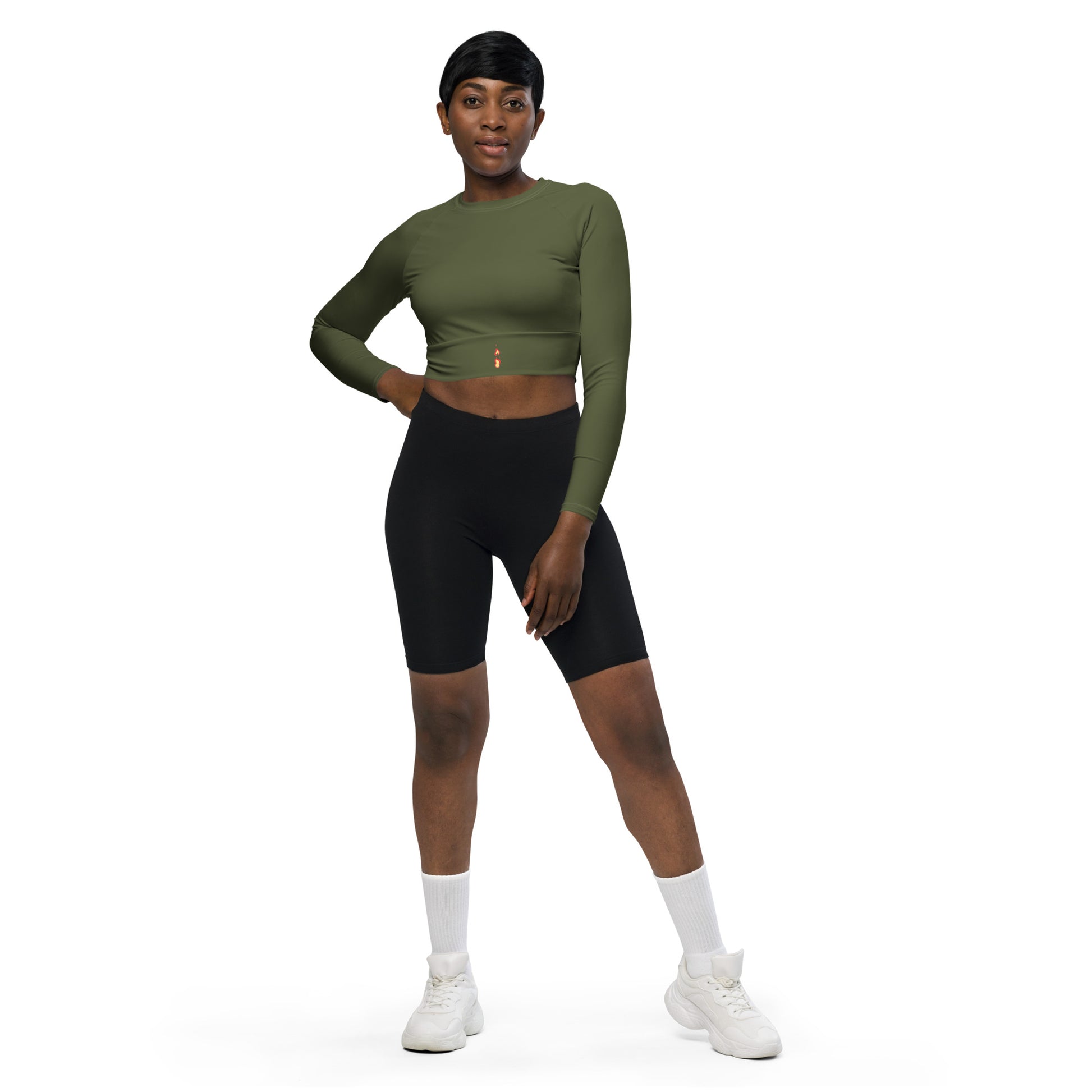 Long-sleeve crop top Breathe It All Out lips & flame – White front view (3) | Twilight Vision Music