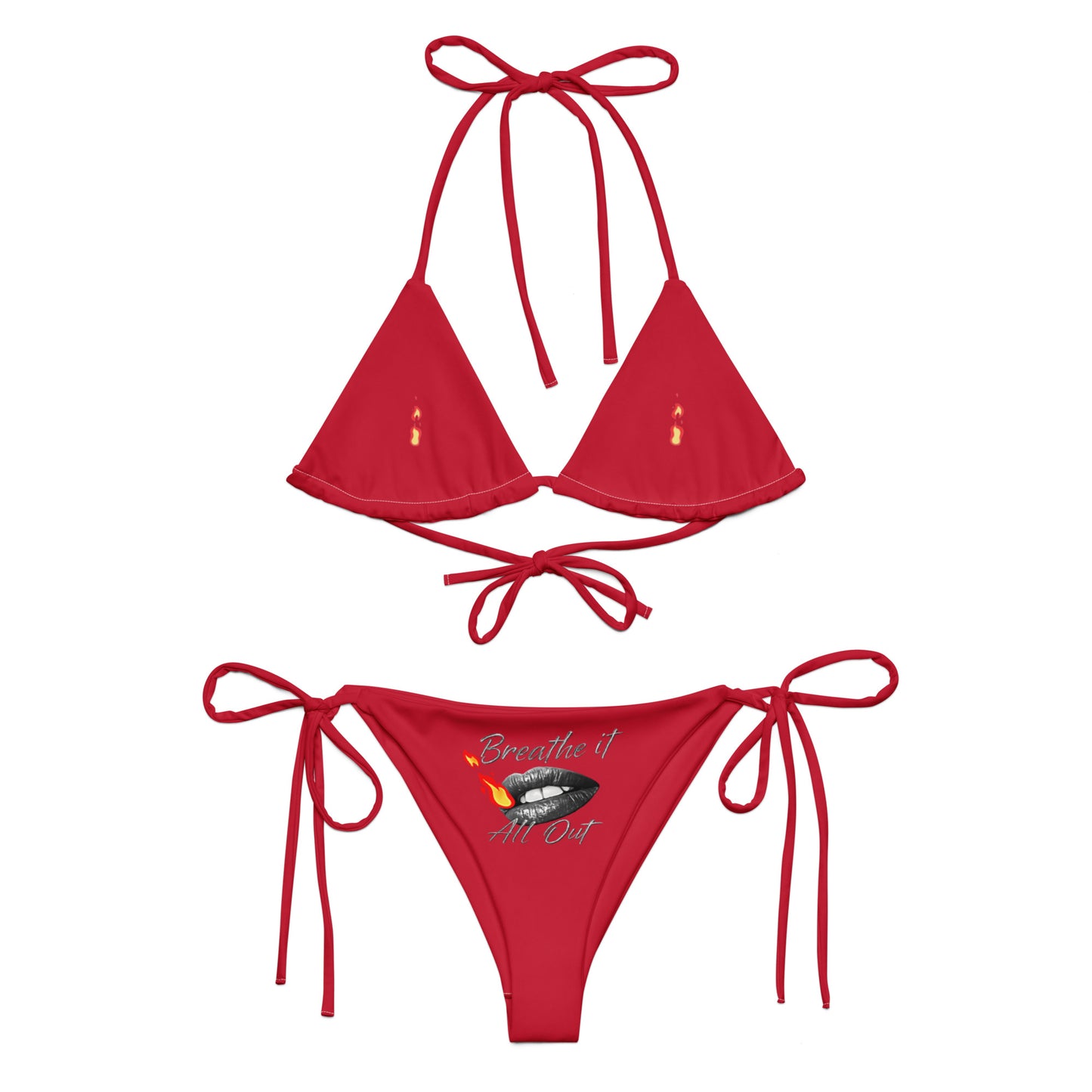Breathe It All Out lips & double flame string bikini – White front view | Twilight Vision Music