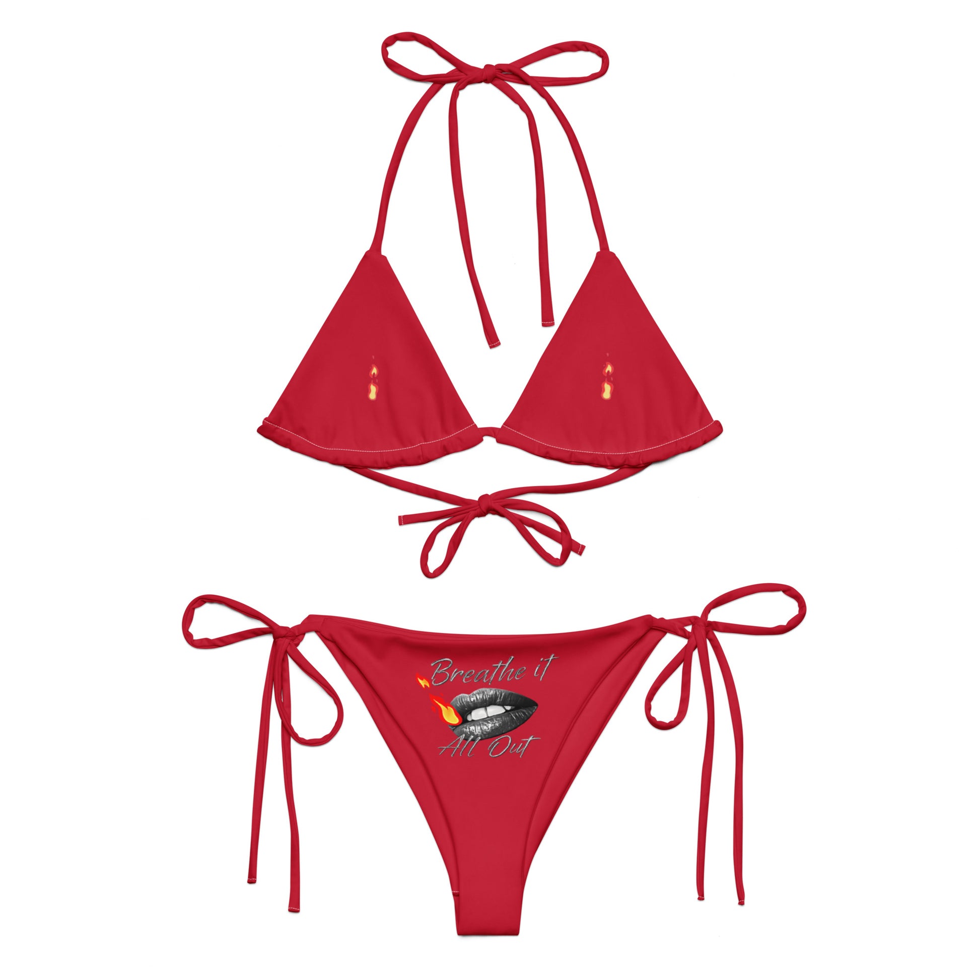 Breathe It All Out lips & double flame string bikini – White front view | Twilight Vision Music