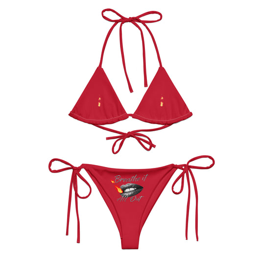 Breathe It All Out lips & double flame string bikini – White front view | Twilight Vision Music
