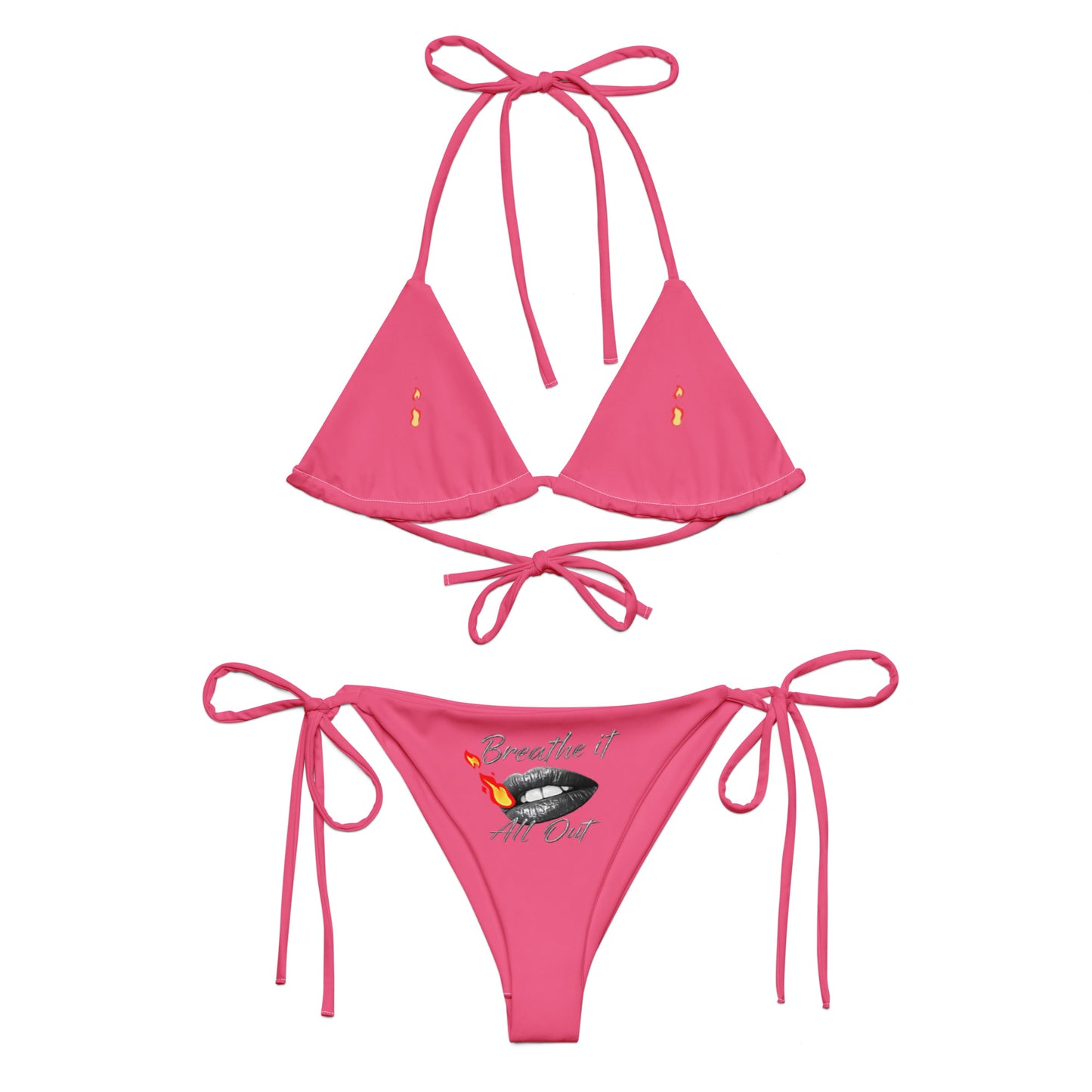 Breathe It All Out lips & double flame string bikini – White front view | Twilight Vision Music
