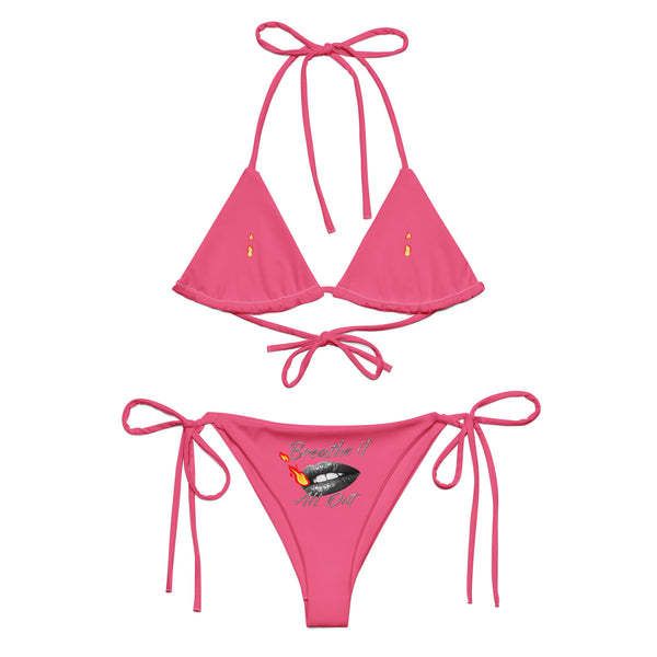 Breathe It All Out lips & double flame string bikini – White front view | Twilight Vision Music