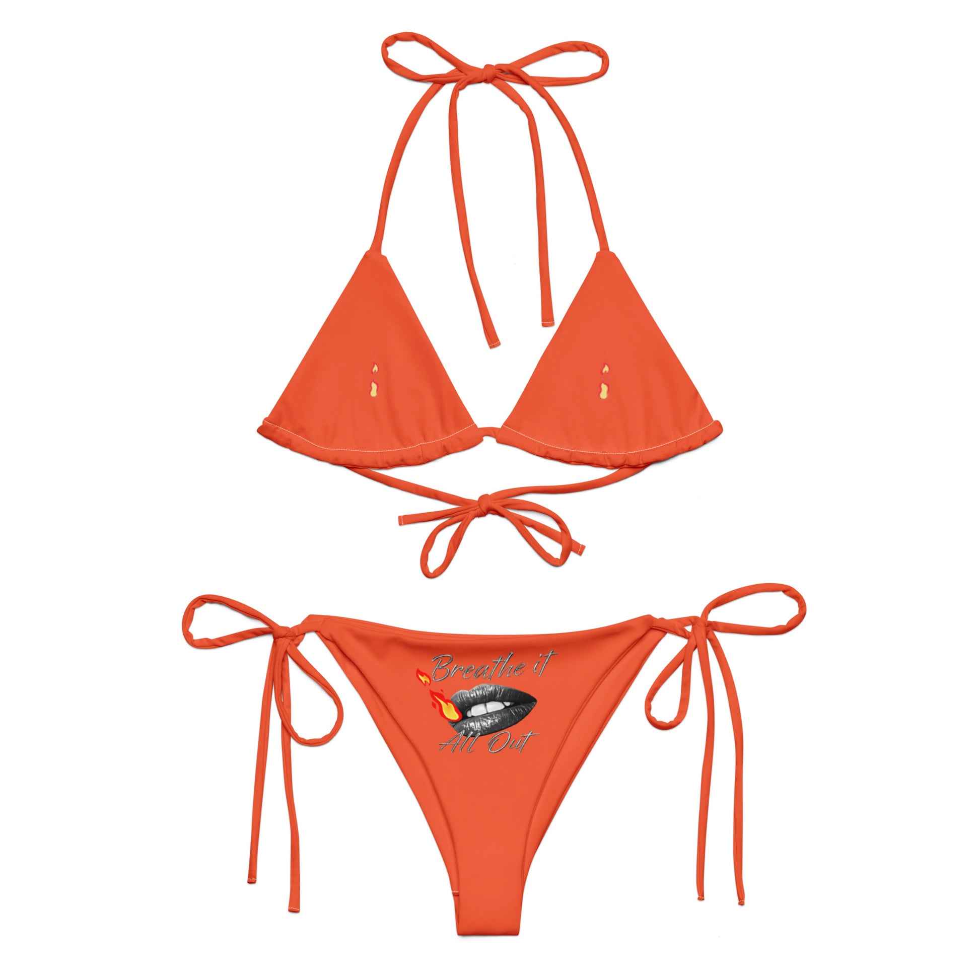 Breathe It All Out lips & double flame string bikini – White front view | Twilight Vision Music