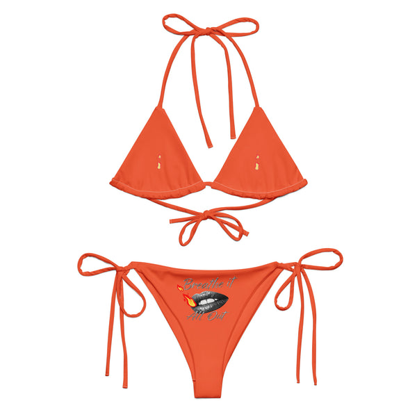Breathe It All Out lips & double flame string bikini – White front view | Twilight Vision Music