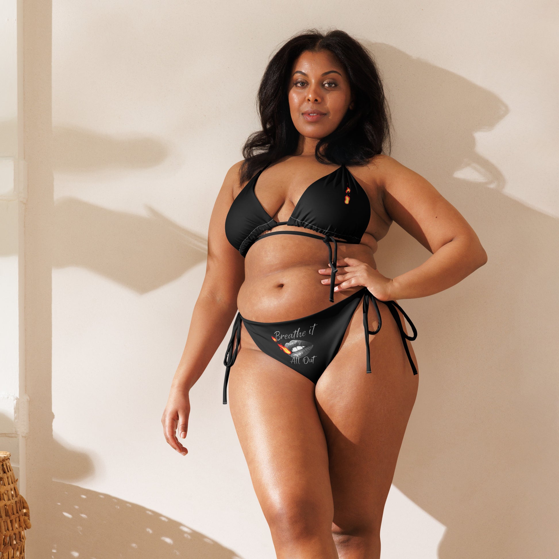 Breathe It All Out lips & flame string bikini – White front view (5) | Twilight Vision Music