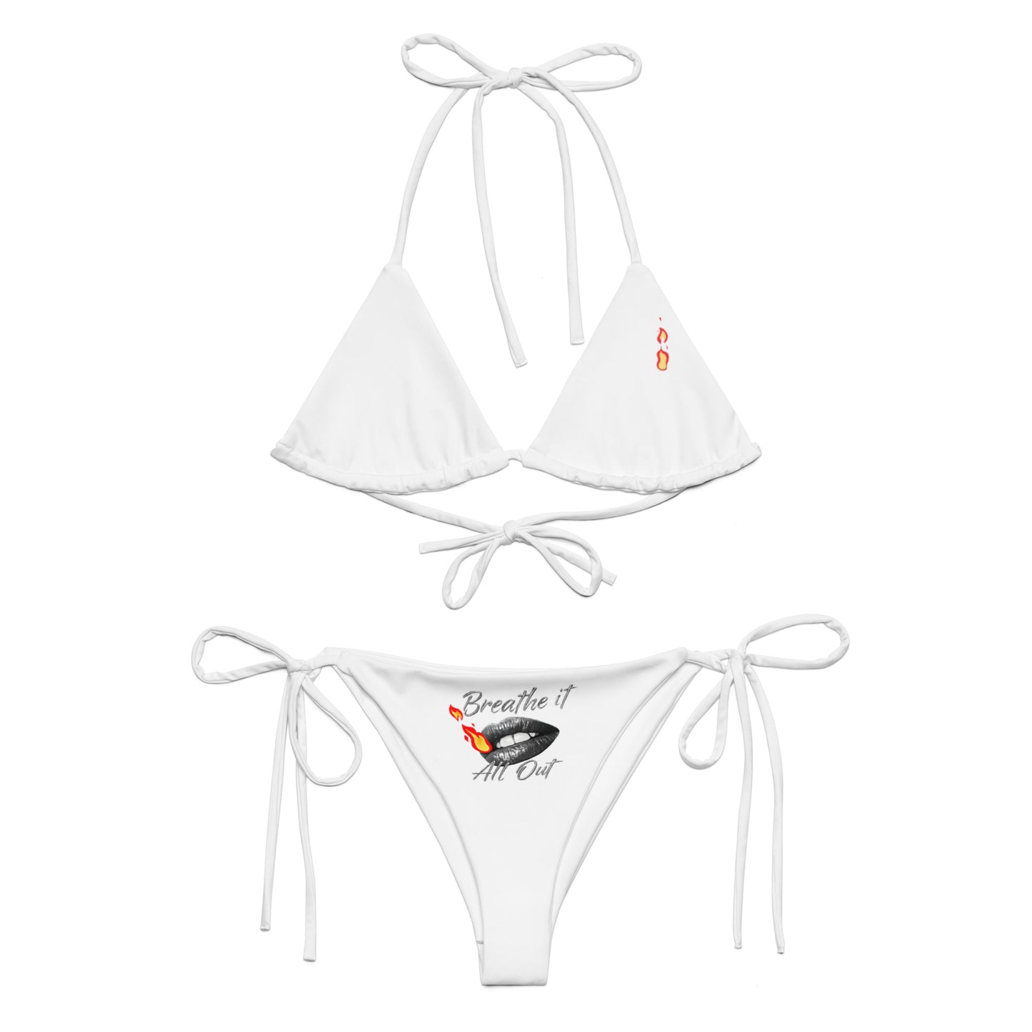 Breathe It All Out lips & flame string bikini – White front view | Twilight Vision Music