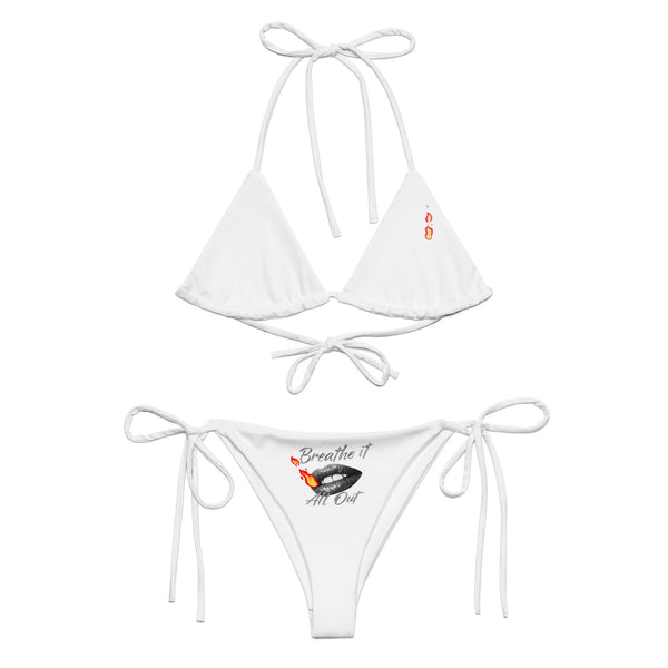 Breathe It All Out lips & flame string bikini – White front view | Twilight Vision Music