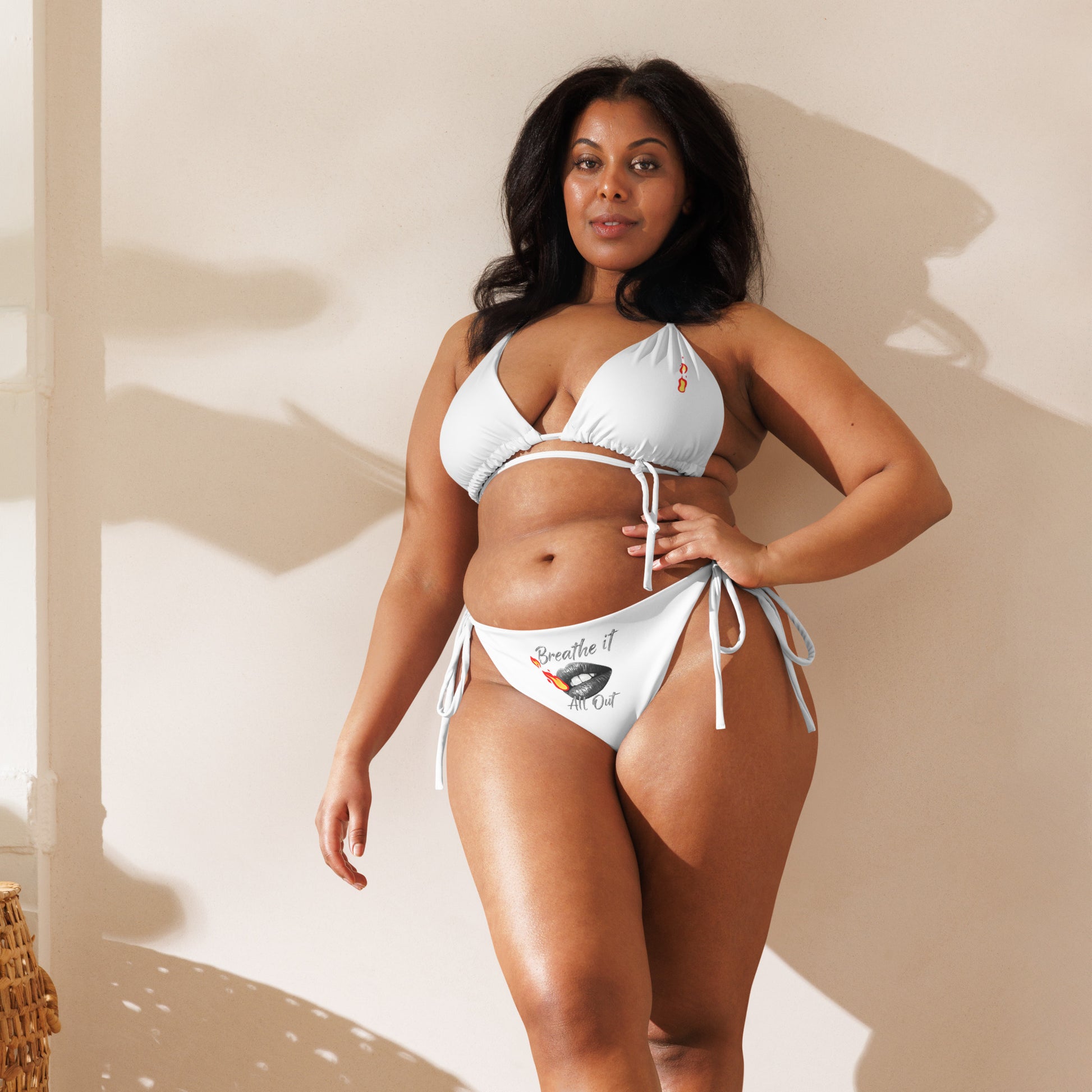 Breathe It All Out lips & flame string bikini – White front view (5) | Twilight Vision Music