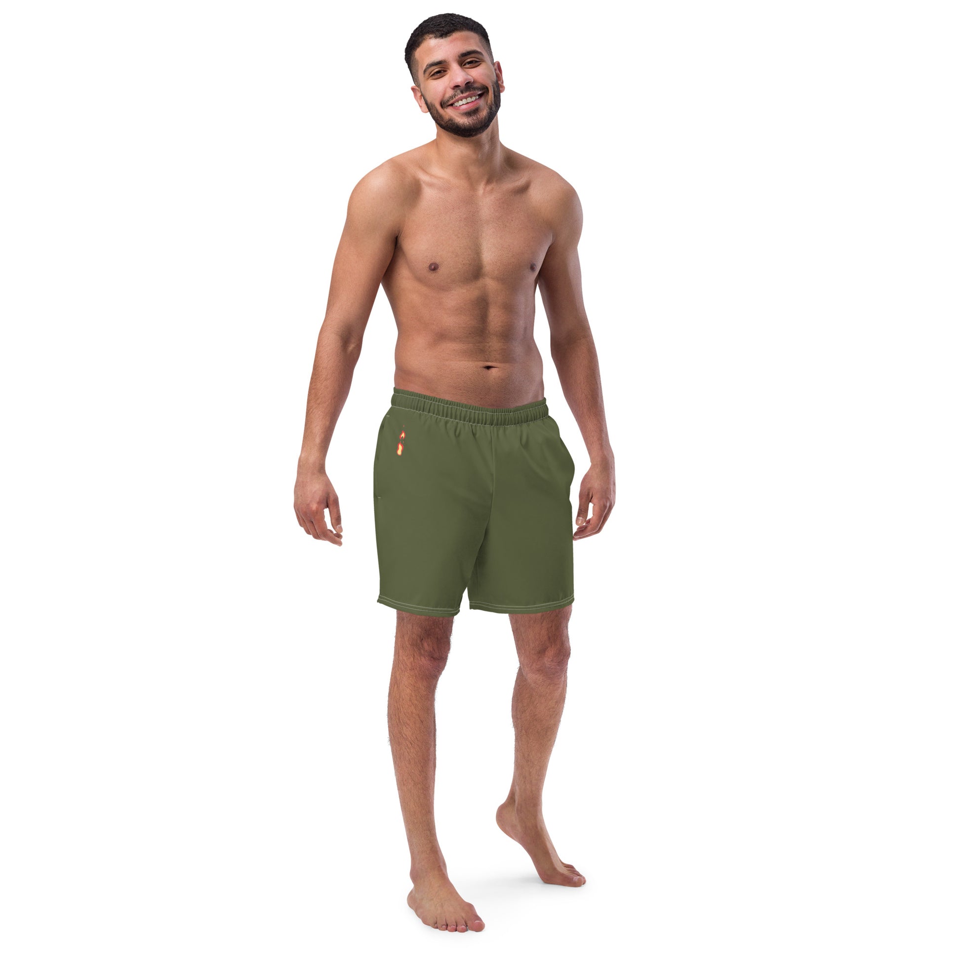 Breathe It All Out lips & Flame Swim Trunks (anti-chafe inner liner) – White front view (2) | Twilight Vision Music
