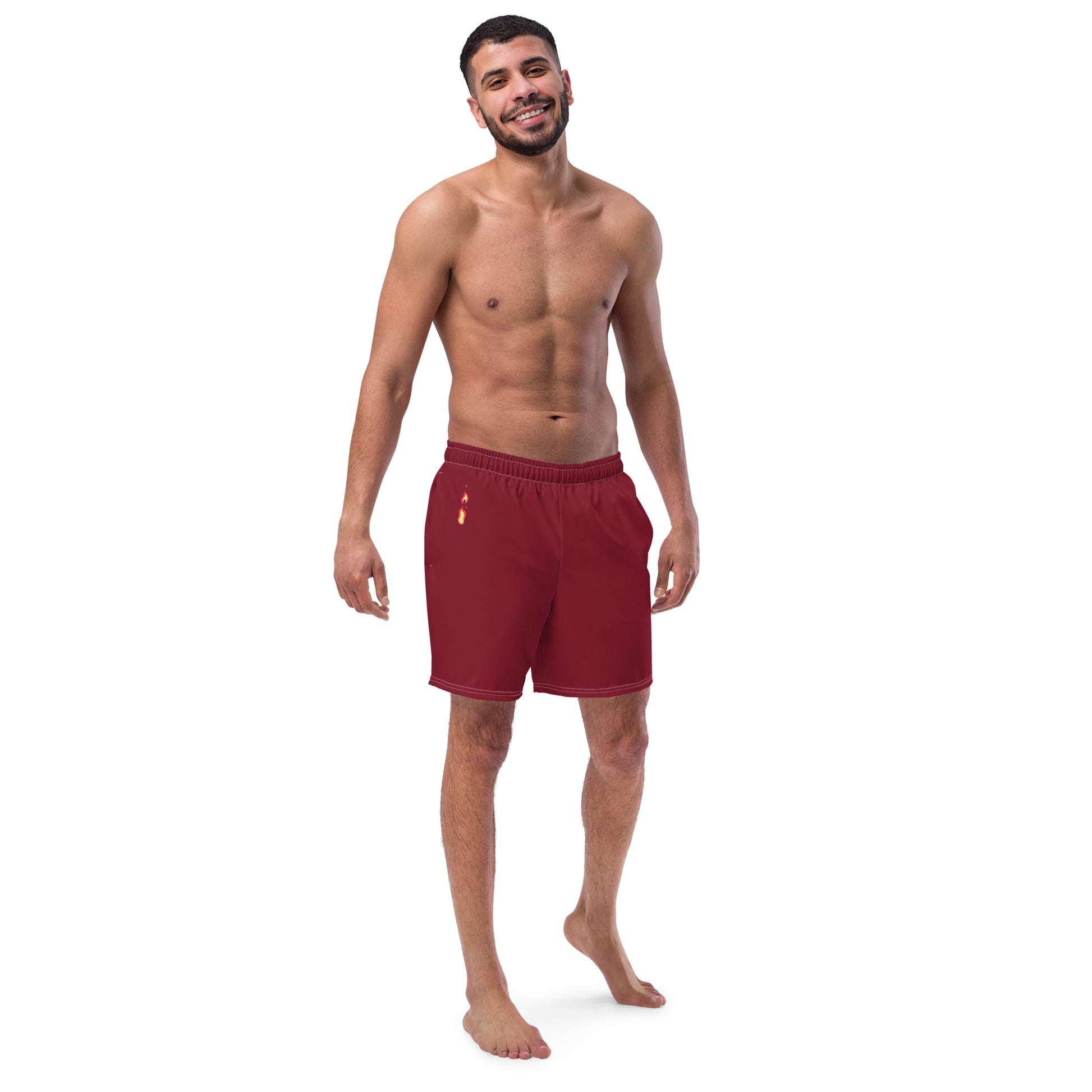 Breathe It All Out lips & flame Swim Trunks (anti-chafe inner liner) – White front view (2) | Twilight Vision Music