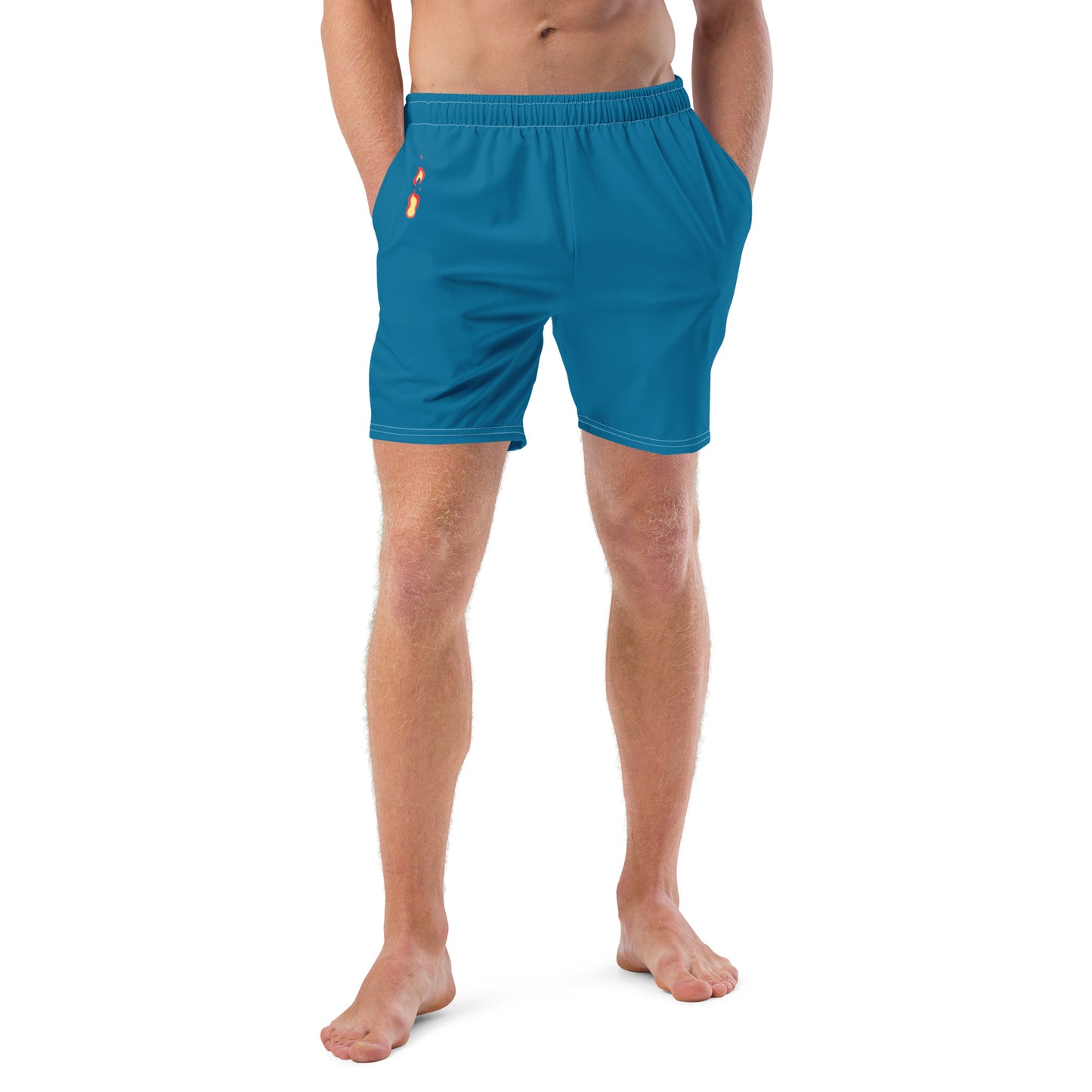 Breathe It All Out lips & flame Swim Trunks ( anti-chafe inner liner) – White front view (2) | Twilight Vision Music