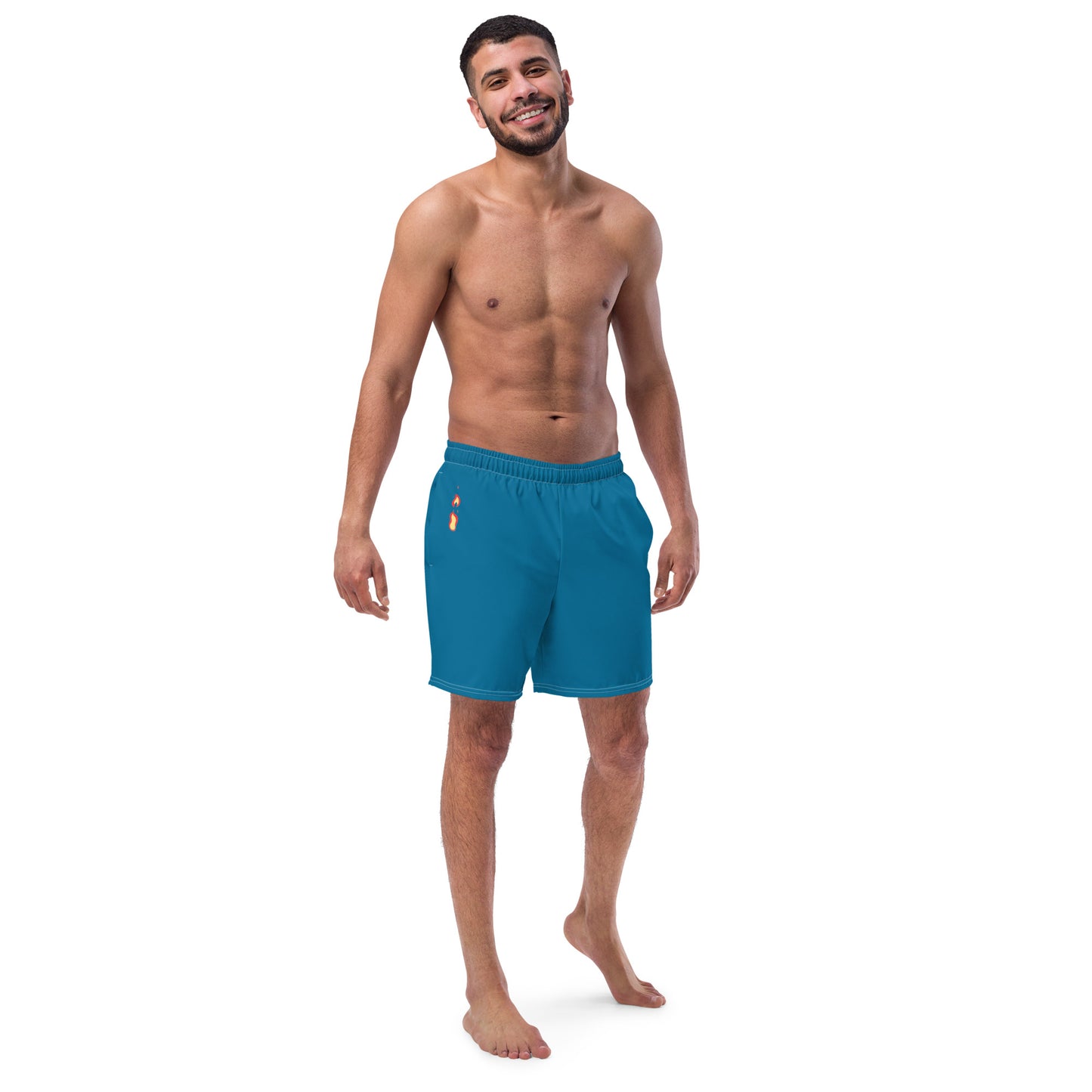 Breathe It All Out lips & flame Swim Trunks ( anti-chafe inner liner) – White front view (3) | Twilight Vision Music