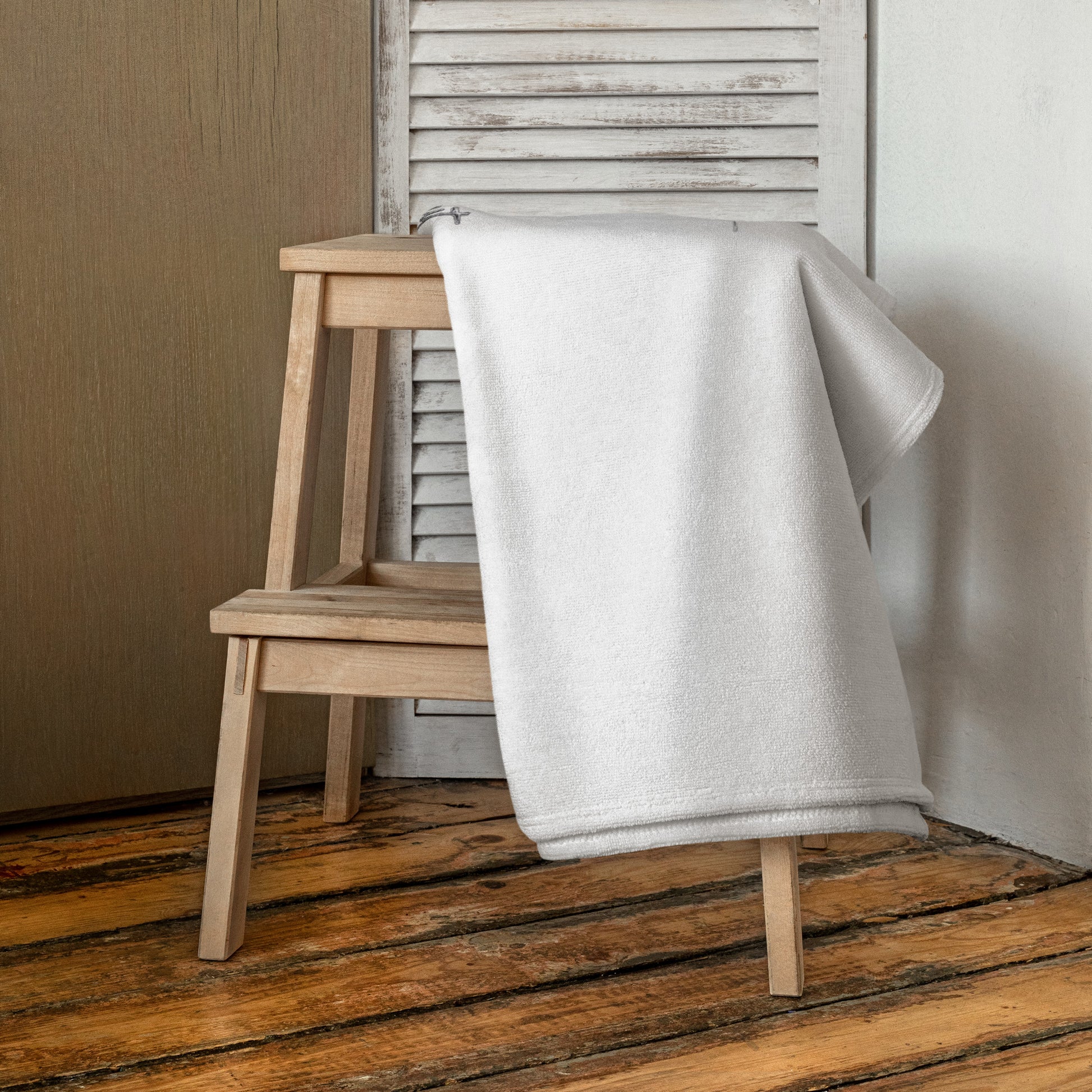 Breathe It All Out Towel – White front view (2) | Twilight Vision Music