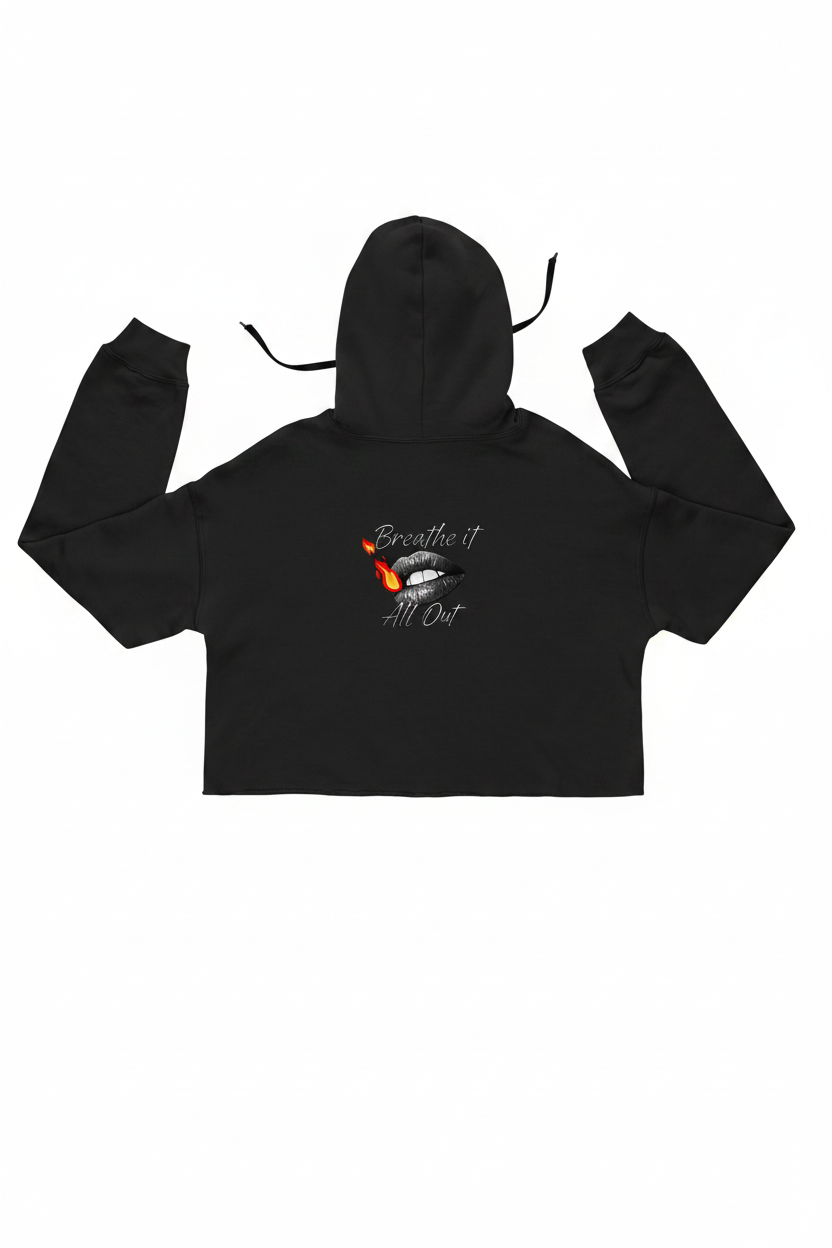 Crop Hoodie Breathe It All Out Lips & Flame