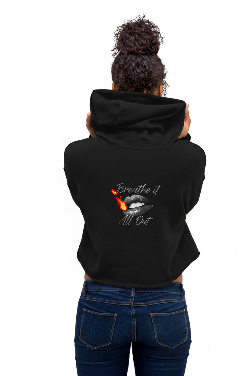 Crop Hoodie Breathe It All Out Lips & Flame