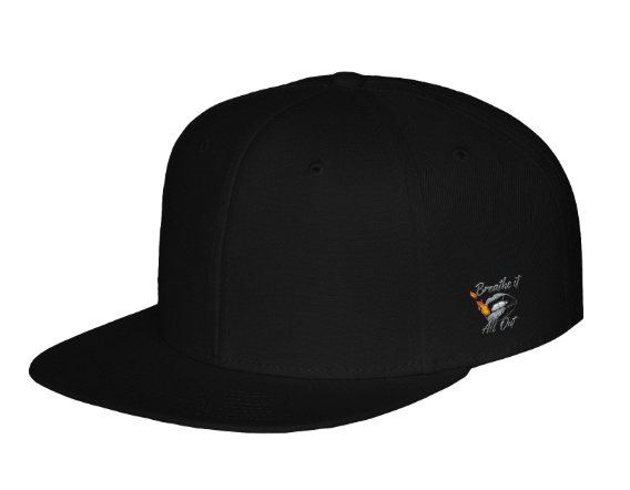 Hat with Breathe It all out Lips & Flame design