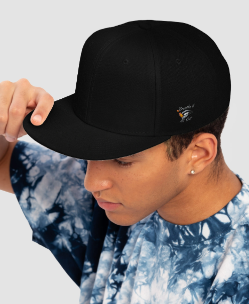 Hat with Breathe It all out Lips & Flame design