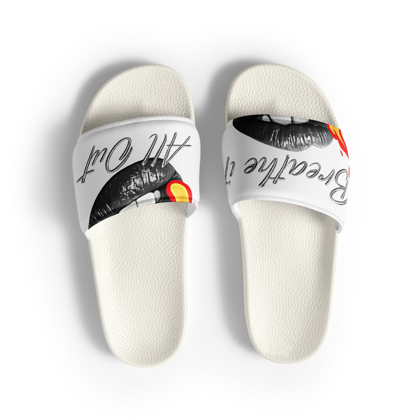 Men’s sliders Breathe It All Out – White front view | Twilight Vision Music
