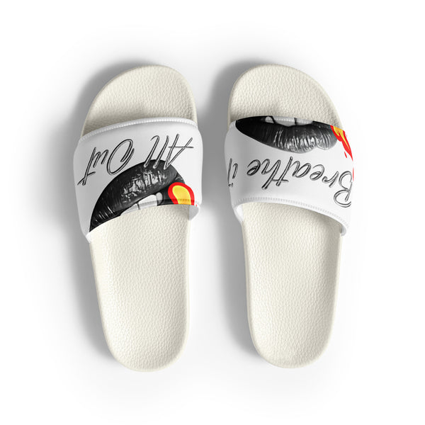 Men’s sliders Breathe It All Out – White front view | Twilight Vision Music