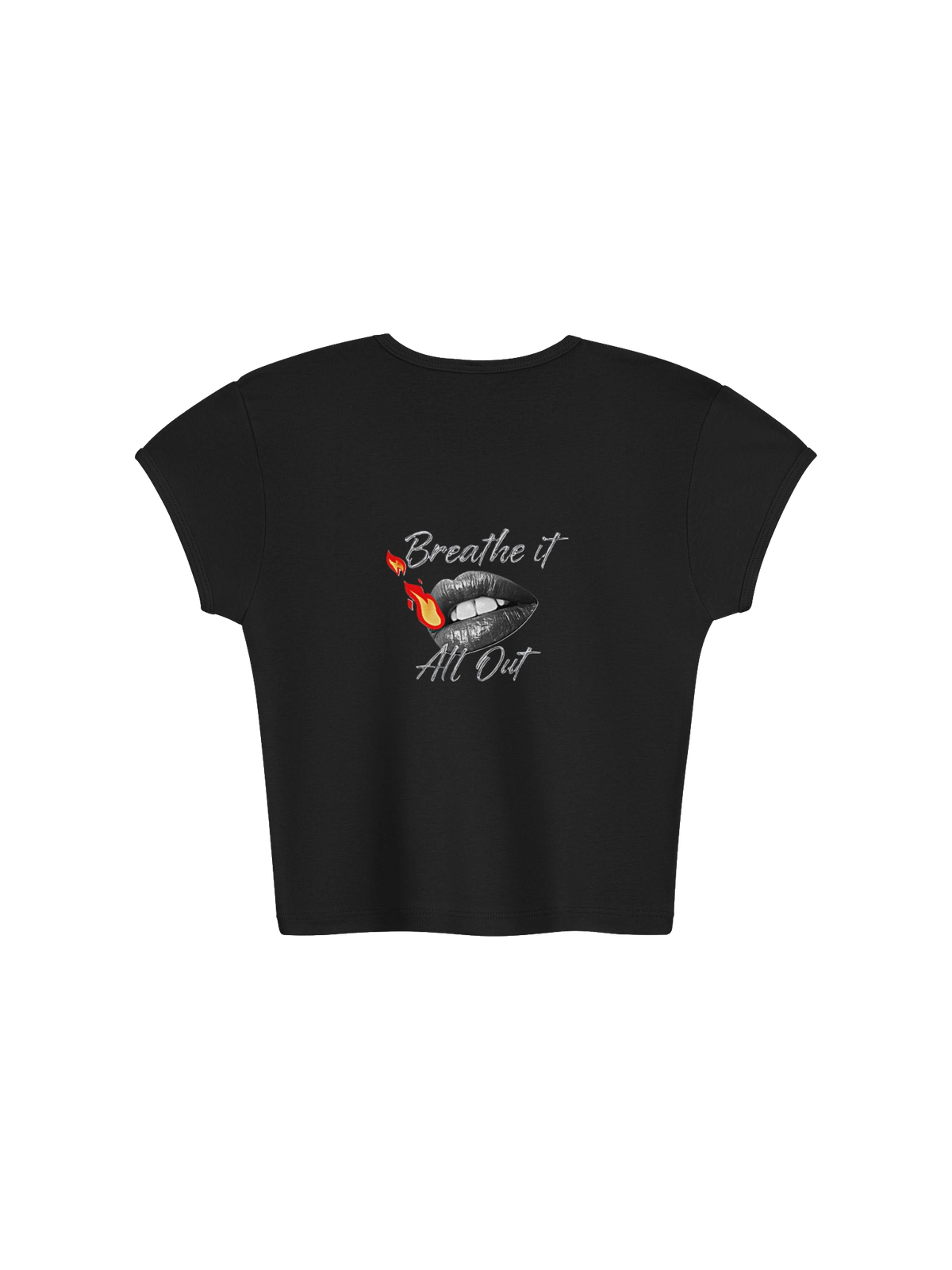Casual short sleeve top Breathe it all out design (with lips & flame)