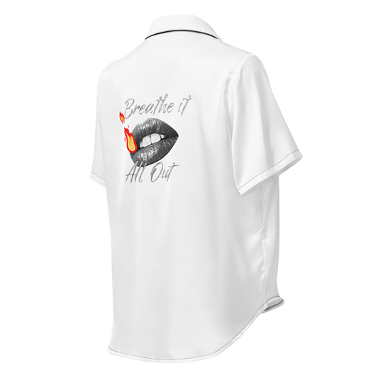 Breathe It All Out Pyjama shirt (with lips & flame) – mockup view 1 | Twilight Vision Music