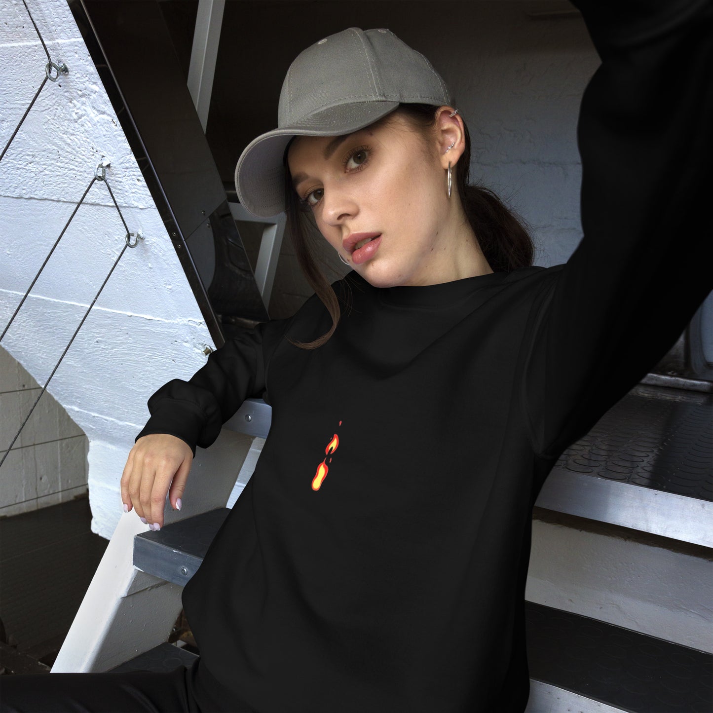 Long sleeve Woman top Breathe It All Out lips & flame – Black front view | Twilight Vision Music