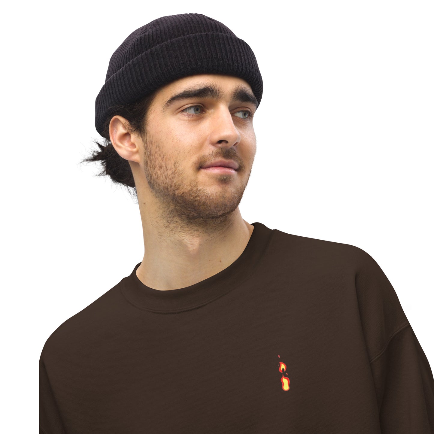 Long sleeve Men top Breathe It All Out lips & flame – Dark Chocolate front view | Twilight Vision Music