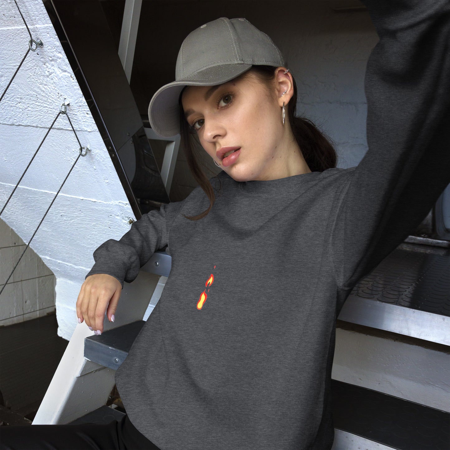 Long sleeve Woman top Breathe It All Out lips & flame – Dark Heather front view | Twilight Vision Music