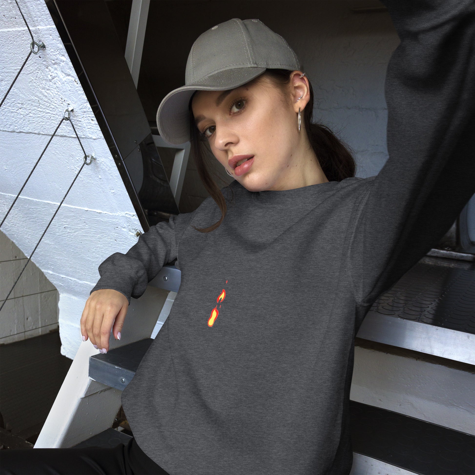 Long sleeve Woman top Breathe It All Out lips & flame – Dark Heather front view | Twilight Vision Music