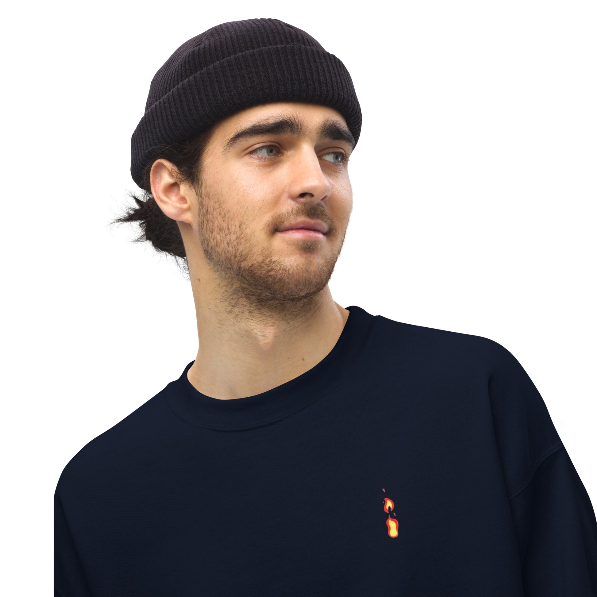 Long sleeve Men top Breathe It All Out lips & flame – Navy front view | Twilight Vision Music
