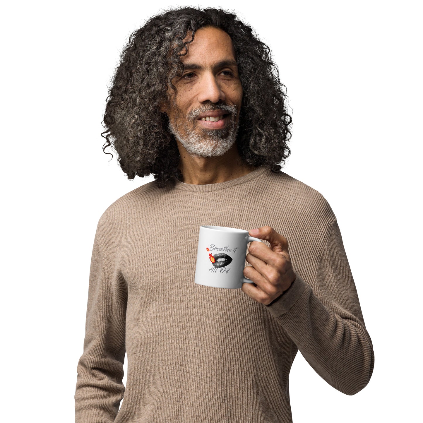 White glossy mug Breathe It All Out – White handle on right (4) | Twilight Vision Music