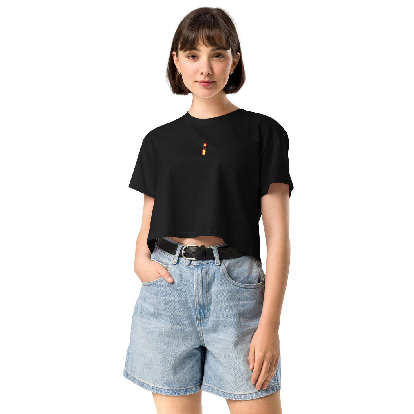 Women's TriDri Crop Top Breathe It All Out lips & flame – Black front view | Twilight Vision Music