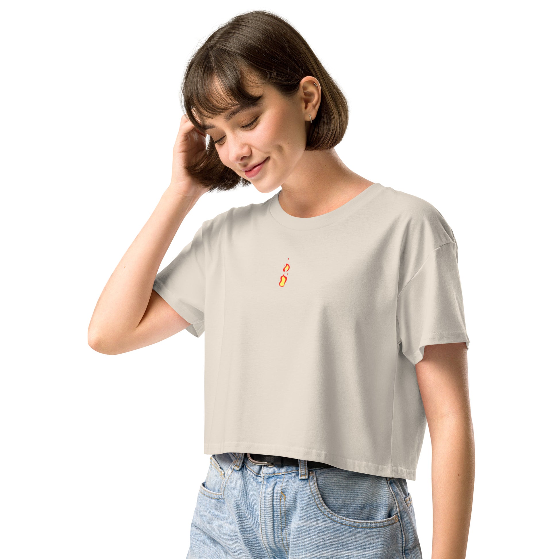 Women's TriDri Crop Top Breathe It All Out lips & flame – Bone left front angle | Twilight Vision Music