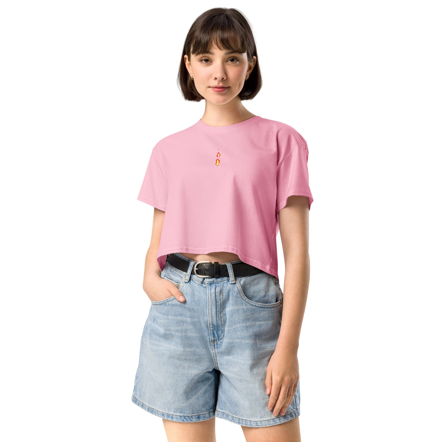 Women's TriDri Crop Top Breathe It All Out lips & flame – Bubblegum front view | Twilight Vision Music
