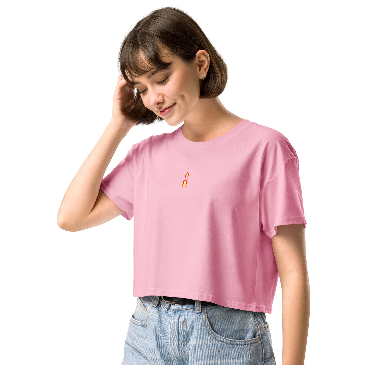 Women's TriDri Crop Top Breathe It All Out lips & flame – Bubblegum left front angle | Twilight Vision Music