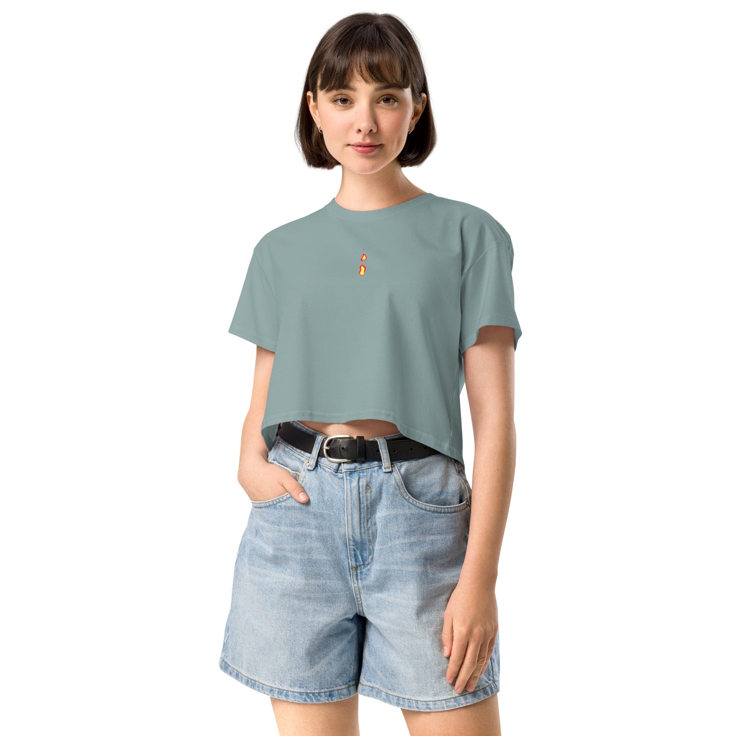 Women's TriDri Crop Top Breathe It All Out lips & flame – Mineral front view | Twilight Vision Music