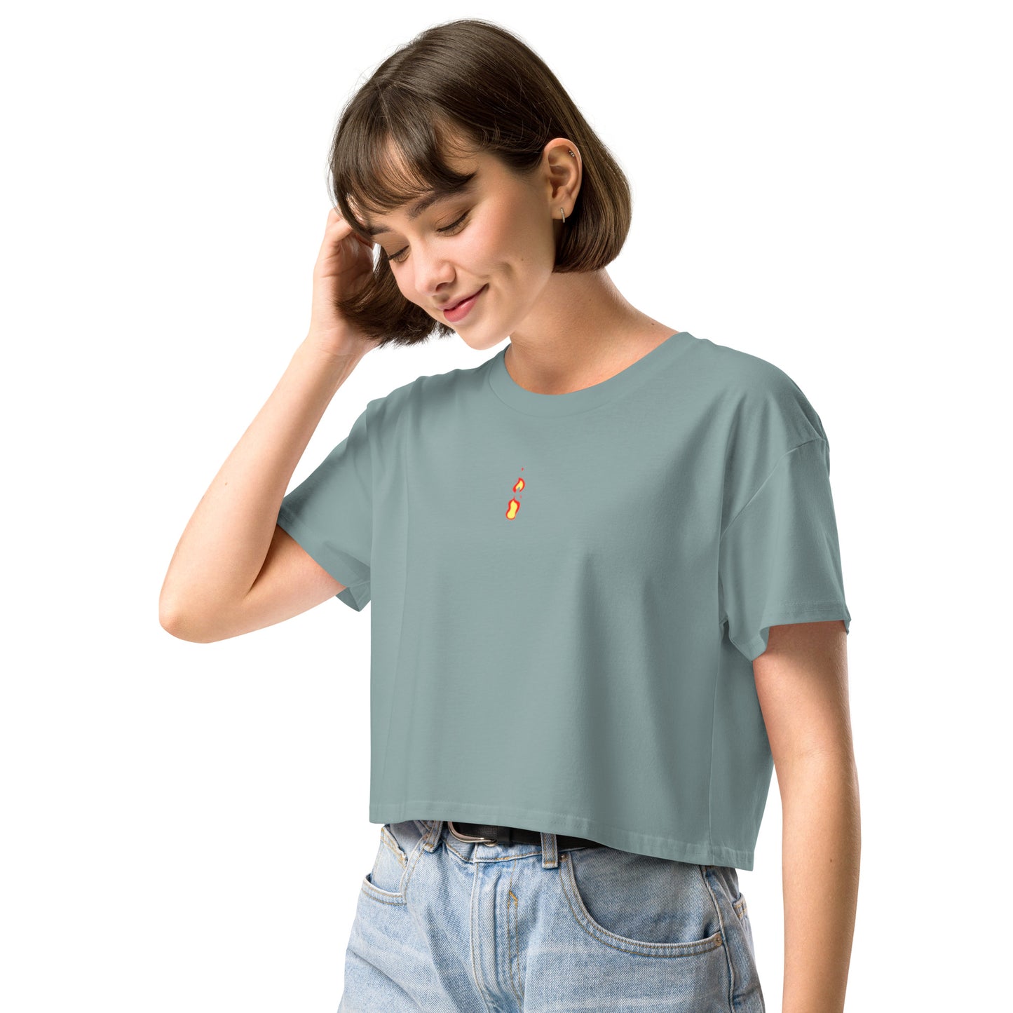 Women's TriDri Crop Top Breathe It All Out lips & flame – Mineral left front angle | Twilight Vision Music